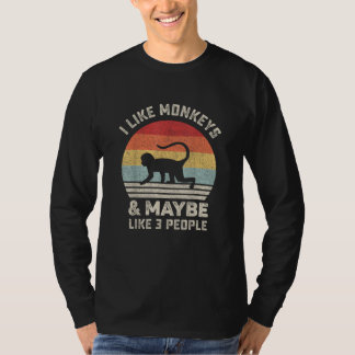 T-shirt J'aime les singes et peut-être 3 personnes Drôle R