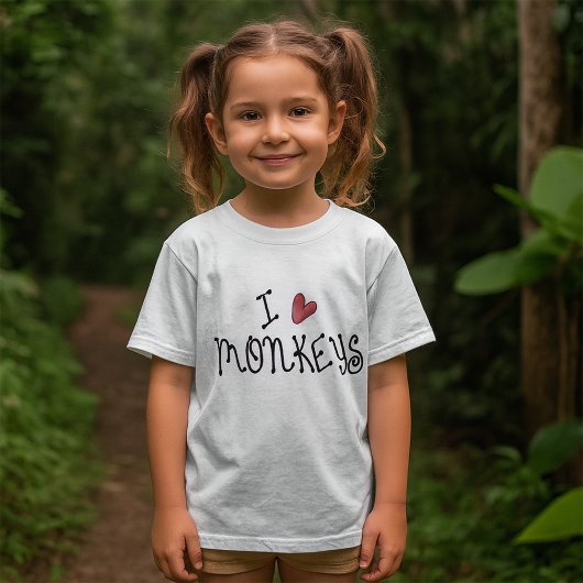 T-shirt J'Aime Les Singes Mignonnes Typographie manuscrite