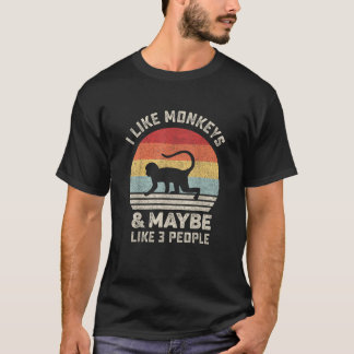 T-shirt J'aime les singes & Peut-être 3 personnes drôle Ré