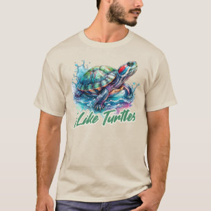 T-shirt J'aime les tortues Aquarelle à oreilles rouges