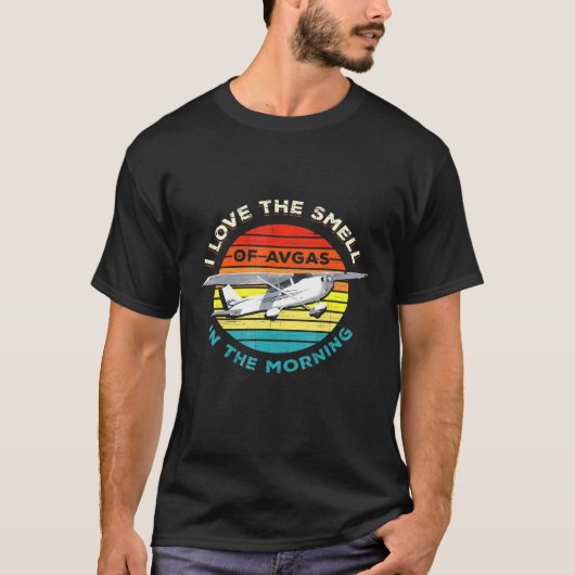 T-shirt J'Aime L'Odeur D'Avgas Dans Le Matin Retro Vin (Devant)