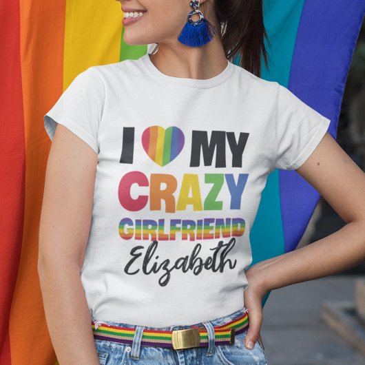 T-shirt J'aime ma copine folle rainbow pride nom lgbt