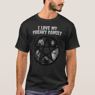 T-shirt J'aime ma famille Freaky Pentagram noir Star Photo