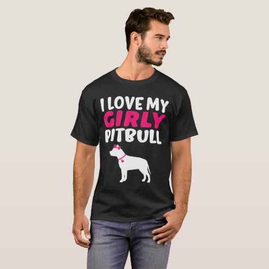 T-shirt J'Aime Ma Fille Pitbull-mignon Chien (Devant entier)