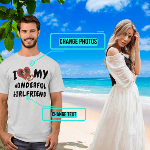 T-shirt J'Aime Ma Merveilleuse Petite Amie Double Coeur