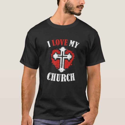 T-shirt J'aime ma retraite de l'Église de coeur (Devant)