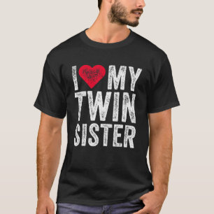 T-shirt J'Aime Ma Soeur Twin Coeur Rouge Distressed Rétro
