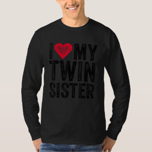T-shirt J'Aime Ma Soeur Twin Coeur Rouge Drôle Distressé R
