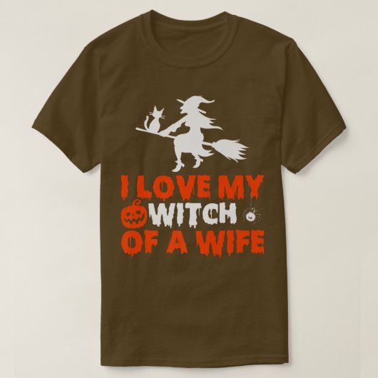 T-shirt J'Aime Ma Sorcière D'Une Femme Couples D'Halloween (Design devant)