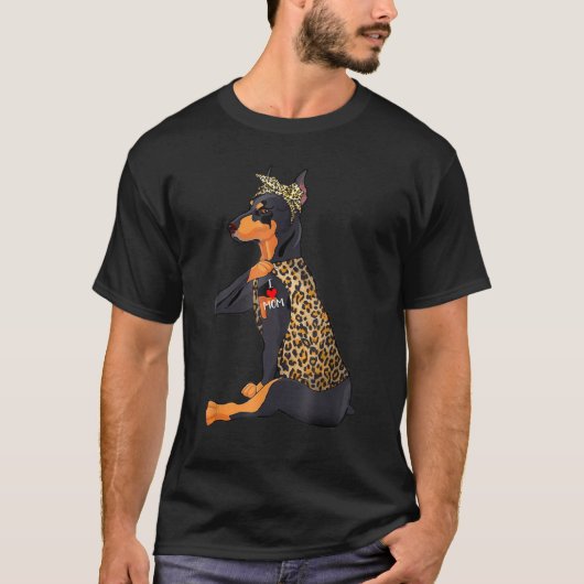 T-shirt J'Aime Maman Tatouage Doberman Chien Avec Bandana (Devant)