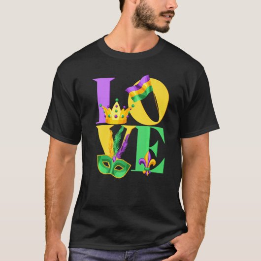 T-shirt J'aime Mardi Gras couronne drapeau Fleur de lis, M (Devant)