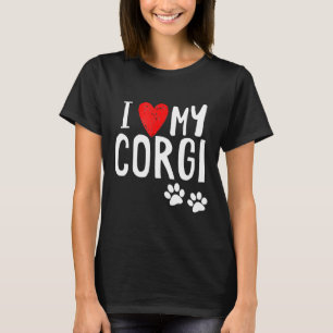 T-shirt J'Aime Mes Corgi Chien Paws Et Artisanat Coeur Rou