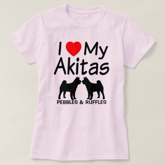 T-shirt J'Aime Mes DEUX Chiens Akita (Design devant)