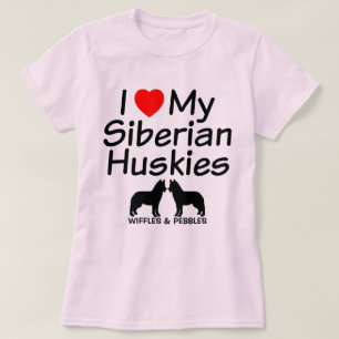 T-shirt J'Aime Mes DEUX Chiens Husky Sibériens