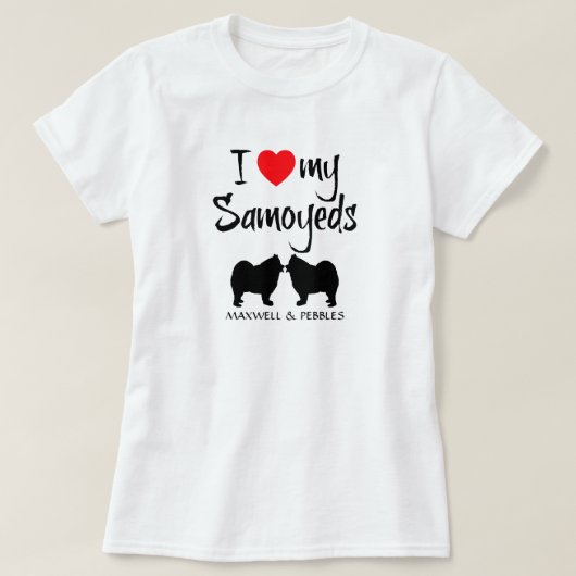 T-shirt J'Aime Mes Deux Chiens Samoyés (Design devant)
