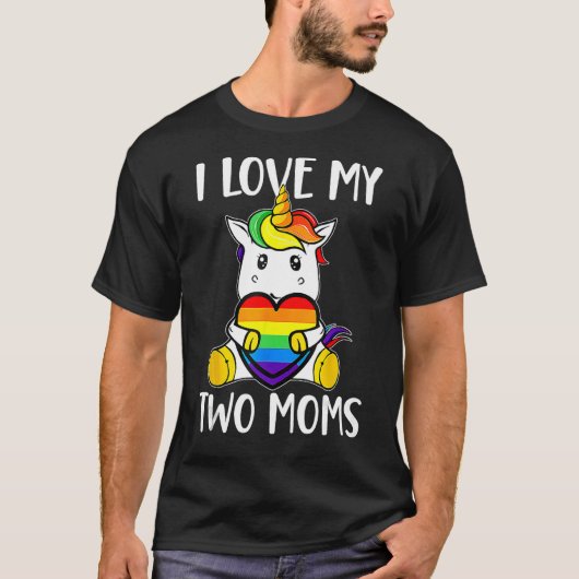 T-shirt J'Aime Mes Deux Moms Mignonnes LGBT Gay Ally Unico (Devant)