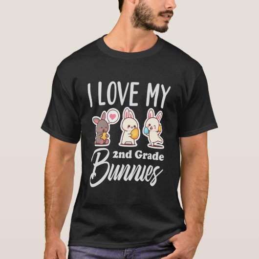 T-shirt J'aime mes lapins de 2e année mignonne Teac de 2e  (Devant)