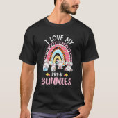 T-shirt J'aime mes lapins Pré K Rainbow Easter Enseignant (Devant)