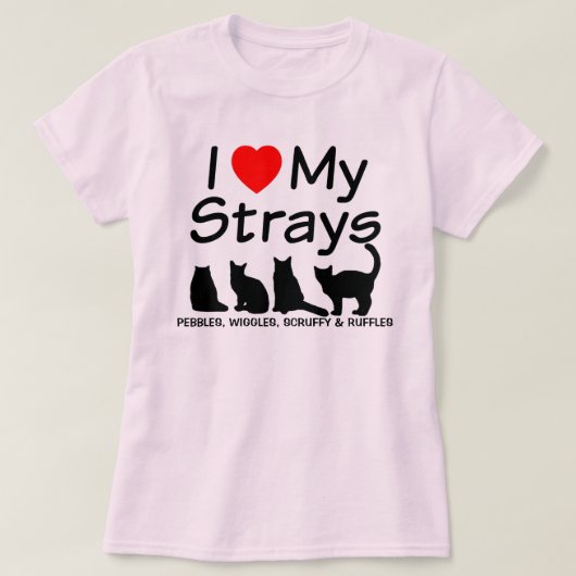 T-shirt J'aime mes quatre chats errants (Design devant)
