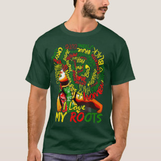 T-shirt J'Aime Mes Racines Noir Puissant Histoire Mois Fie
