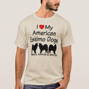T-shirt J'Aime Mes Trois Chiens Ésquimaux Américains