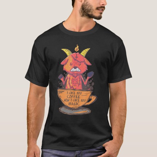 T-shirt J'Aime Mon Café Comment J'Aime Mon Baphomet Magiqu (Devant)