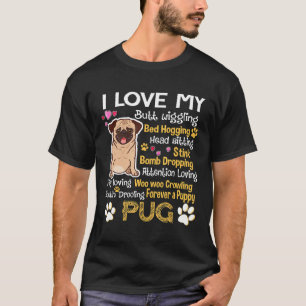 T-shirt J'Aime Mon Carlin Ami Chien Drôle Citation Tee For