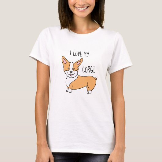 T-shirt J'Aime Mon Cartoon De Chien De Corgi (Devant)