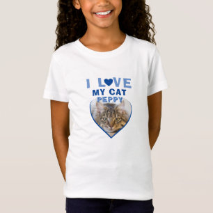 T-Shirt J'aime mon chat Bleu Coeur Photo Nom de l'animal
