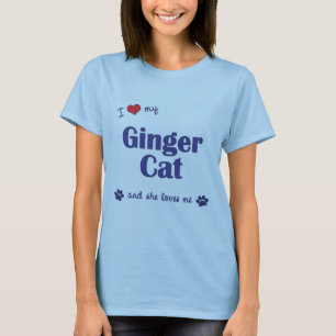 T-shirt J'aime mon chat de gingembre (le chat femelle)
