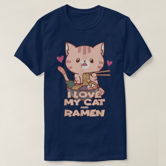 T-shirt J'aime mon chat et ramen drôle design (Design devant)