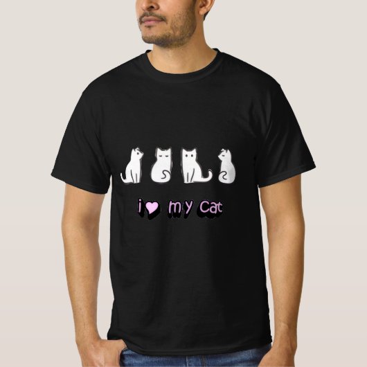 T-shirt J'Aime Mon Chat Mignonne Design (Devant)