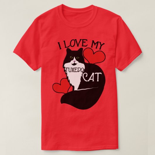 T-shirt J'aime mon chat tuxedo (Design devant)