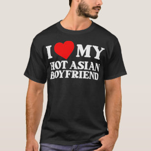 T-shirt J'Aime Mon Chaud Asiatique Petit Ami Drôle Je Coeu
