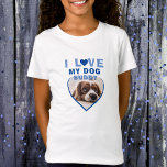 T-Shirt J'aime mon chien Blue Heart Photo Nom de l'animal<br><div class="desc">J'adore mon T-shirt Dog Blue Heart Photo Pet Name. Une photo en forme de coeur. Ajoutez votre photo et votre nom.</div>