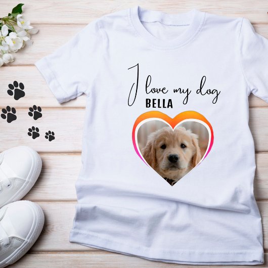 T-shirt J'aime mon chien Coeur animal Nom de la photo