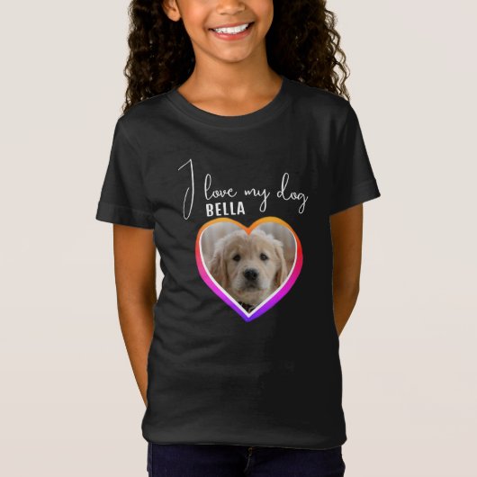 T-Shirt J'aime mon chien Coeur Photo Nom de l'animal de co (Devant)