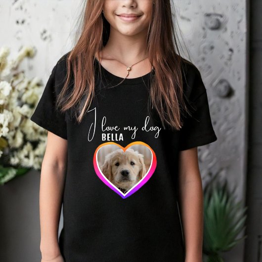 T-Shirt J'aime mon chien Coeur Photo Nom de l'animal de co