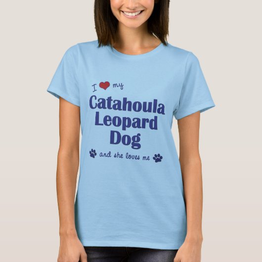 T-shirt J'aime mon chien de léopard de Catahoula (le chien (Devant)