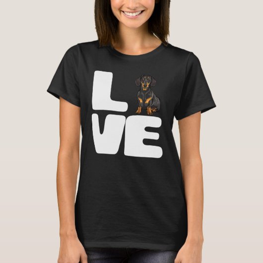 T-shirt J'aime mon chien noir Dachshund (Devant)