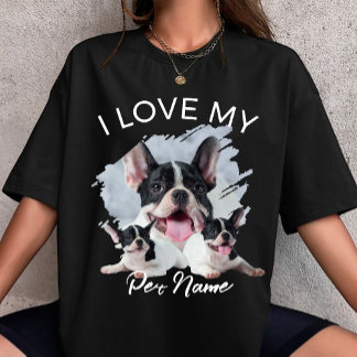 T-shirt J'aime mon chien Photo personnalisée de chat