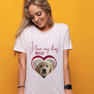 T-shirt J'aime mon chien Red Heart Photo Nom de l'animal d