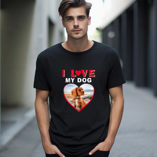 T-shirt J'aime mon chien Red Heart Photo Nom de l'animal d
