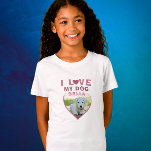 T-Shirt J'aime mon chien rose Coeur Photo Nom de l'animal