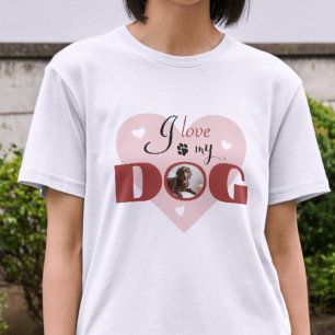 T-shirt J'aime mon chien rouge rose photo personnalisée