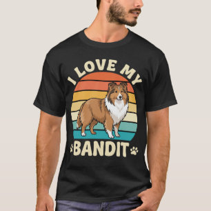 T-shirt J'aime mon chien Sheltie Bandit Rétro
