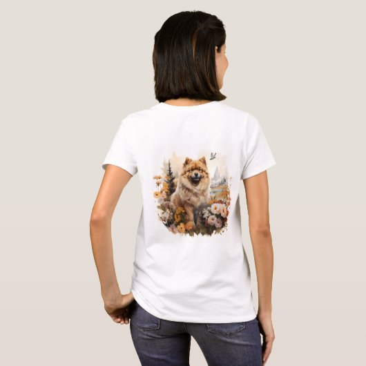 T-shirt J'Aime Mon Chow Chow Portrait Floral Chien (Dos entier)