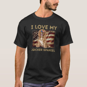 T-shirt J'Aime Mon Cocker Espagnol Papa Maman Drapeau Amér