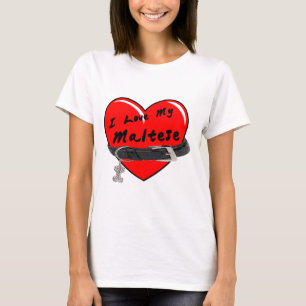 T-shirt J'aime mon coeur maltais avec le collier de chien