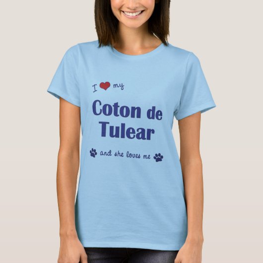 T-shirt J'aime mon coton de Tulear (le chien femelle) (Devant)